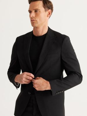 Slim fit vlnený priliehavý oblek Altinyildiz Classics čierna