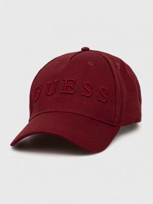 Памучна шапка с козирки с апликация Guess винено червено