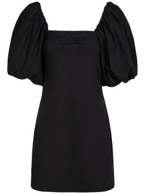Памучна мини рокля с буфан ръкави Ganni черно