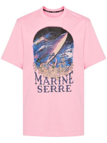 Koszulka bawełniana z nadrukiem Marine Serre różowa