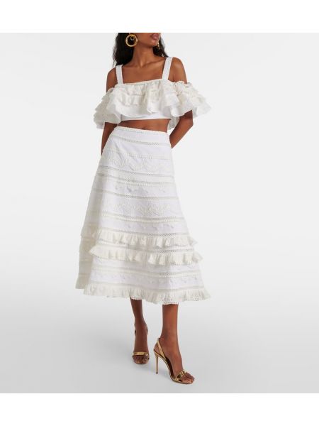 Crop top con bordado de algodón con volantes Carolina Herrera blanco