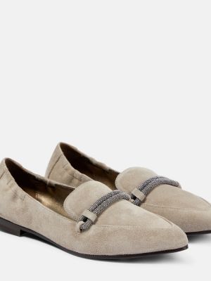 Pantofi loafer din piele de căprioară Brunello Cucinelli gri