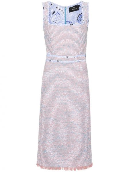 Tvídové midi šaty s třásněmi Etro růžové