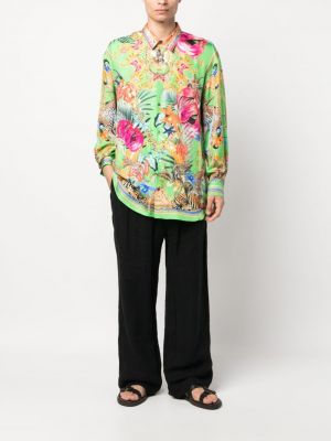 Květinová hedvábná košile s potiskem Camilla zelená