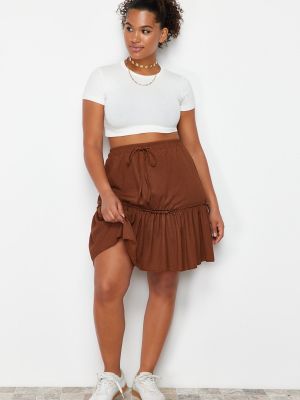 Pletena mini suknja s volanima Trendyol smeđa