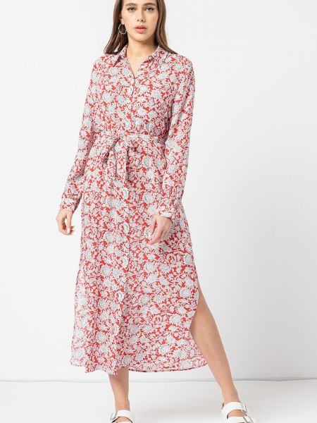 Джинсовое платье на шнуровке в цветочек с принтом Pepe Jeans London красное