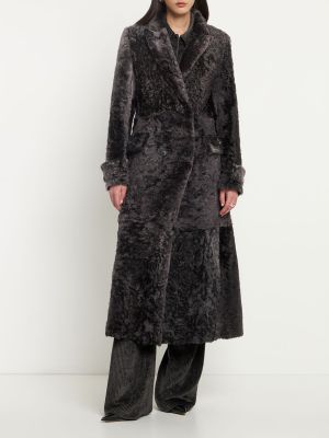 Manteau de fourrure en cuir Alberta Ferretti gris