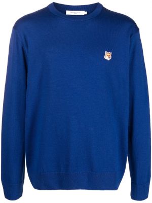 Вълнен пуловер бродиран Maison Kitsuné синьо