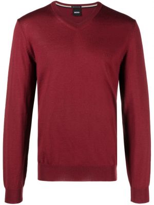 Пуловер бродиран с v-образно деколте Boss червено