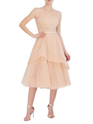 Корсетное облегающее платье-миди с пышной юбкой BCBGMAXAZRIA, розовый