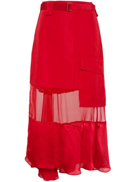 Asymetrická priehľadná sukňa Sacai červená