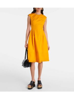 Vestido midi de algodón plisado Marni naranja
