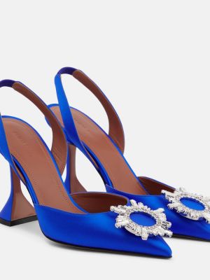 Pantofi cu toc din satin slingback Amina Muaddi albastru