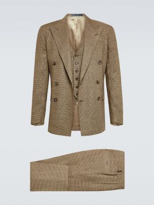 Hedvábný lněný oblek Polo Ralph Lauren hnědý