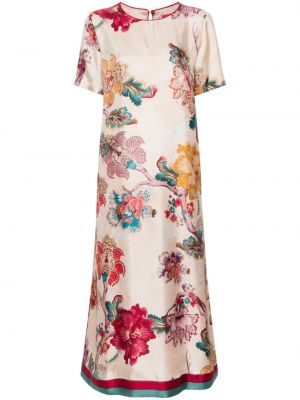 Svilena obleka s cvetličnim vzorcem s potiskom F.r.s For Restless Sleepers roza