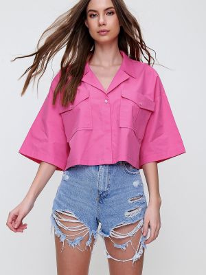 Marškiniai Trend Alaçatı Stili rožinė