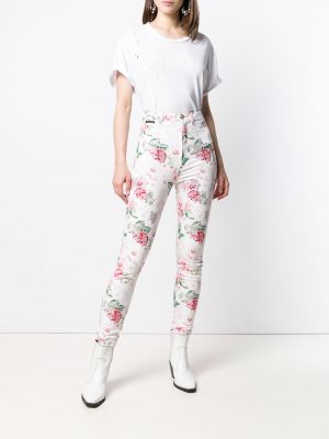 Jeans skinny à fleurs Philipp Plein blanc