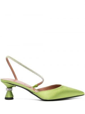 Сатенени полуотворени обувки с отворена пета D'accori зелено