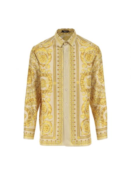 Jedwabna koszula z nadrukiem Versace żółta