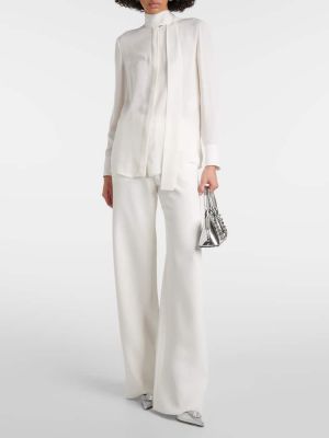 Μεταξωτό παντελόνι με ψηλή μέση σε φαρδιά γραμμή Valentino λευκό