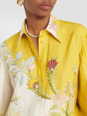 Ленена риза с принт Alã©mais жълто