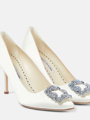 Сатенени полуотворени обувки Manolo Blahnik бяло