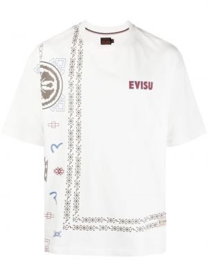 Памучна тениска с принт Evisu бяло