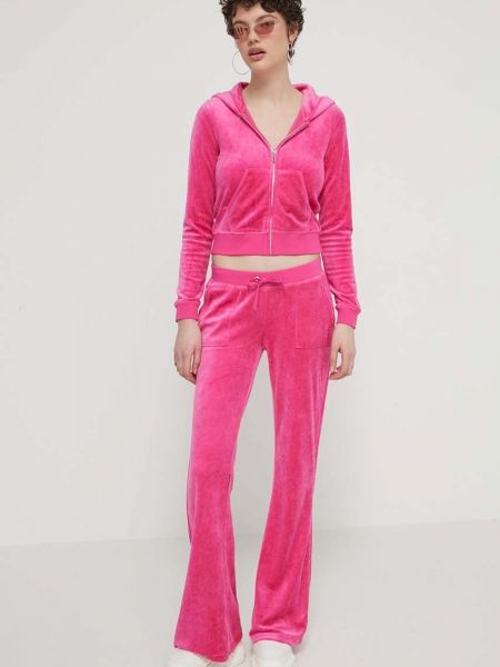 Welurowe spodnie sportowe Juicy Couture różowe