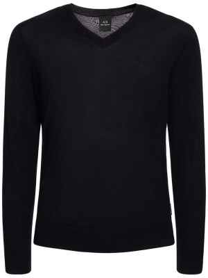 Vlněný svetr s výstřihem do v Armani Exchange černý