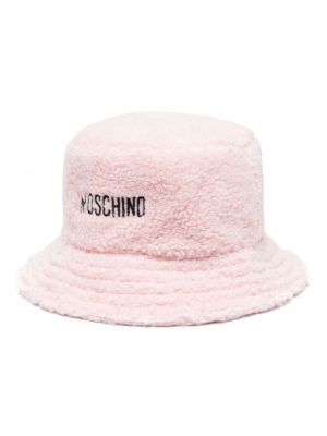 Haftowany kapelusz z futerkiem Moschino różowy