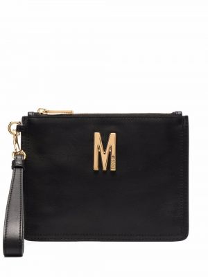 Lær clutch Moschino svart