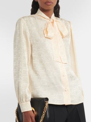 Svilena bluza z lokom iz žakarda Gucci bež