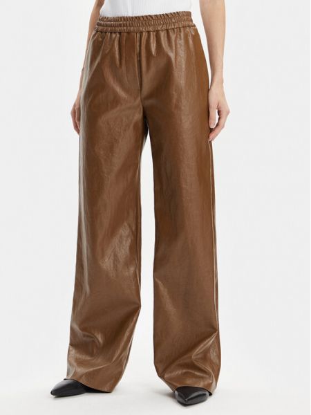 Кожаные брюки Weekend Max Mara коричневые
