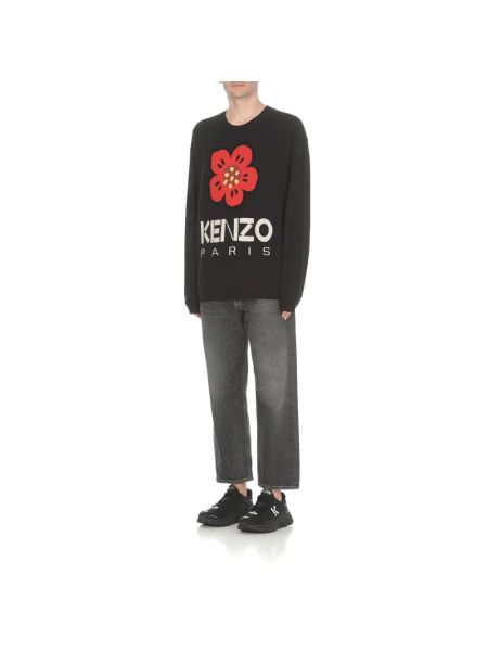 Sweter wełniany w kwiatki Kenzo czarny