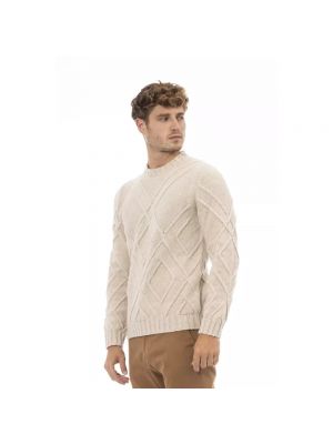 Sweter z wełny merino z okrągłym dekoltem Alpha Studio beżowy