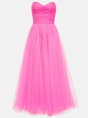 Tylové midi šaty Monique Lhuillier růžové