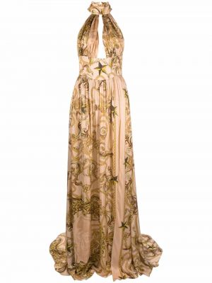Вечерна рокля с принт Philipp Plein бежово
