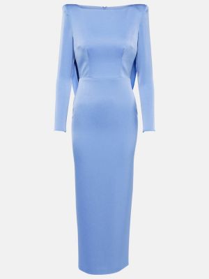 Satynowa sukienka midi drapowana Alex Perry niebieska