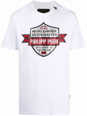 Bavlnené tričko s potlačou Philipp Plein biela