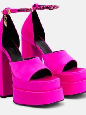 Sandales en satin à plateforme Versace rose