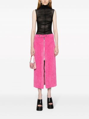 Manšestrové midi sukně na zip Eckhaus Latta růžové