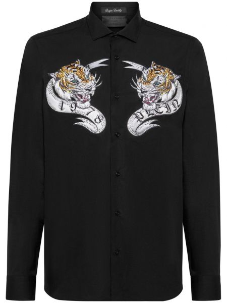 Dugačka košulja s printom s kristalima s uzorkom tigra Philipp Plein crna