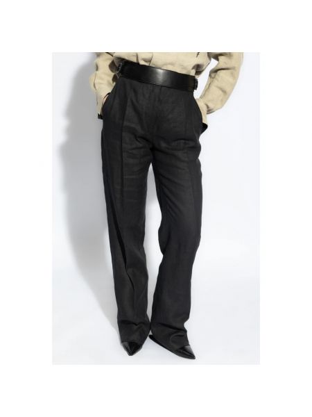 Pantalones rectos de lino Salvatore Ferragamo negro