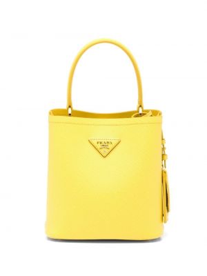 Кожени шопинг чанта Prada жълто