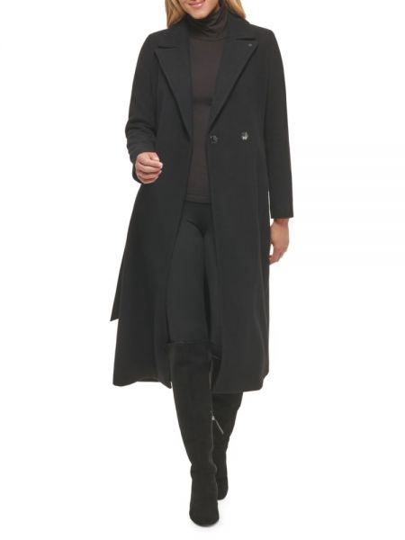 Шерстяное пальто с поясом Calvin Klein черное