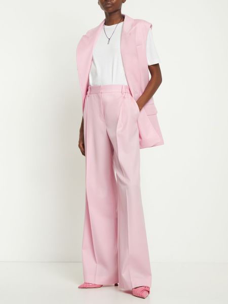 Vlněné kalhoty relaxed fit Nina Ricci růžové