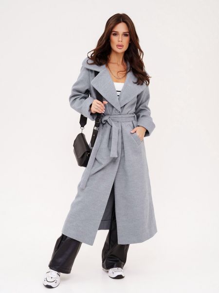 Кашемировое пальто с поясом Issa Plus серое