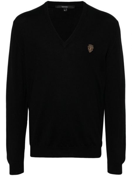 Haftowany sweter wełniany Gucci czarny