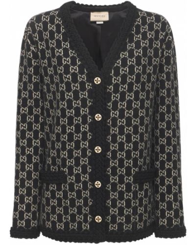 Cardigan di lana in maglia in tessuto jacquard Gucci nero