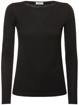 Kašmírový svetr s lodičkovým výstřihem Brunello Cucinelli černý